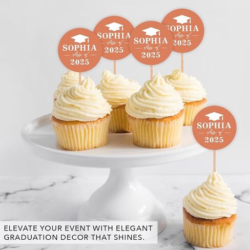 ANDAZ Press Personalized Cupcake Cupcake Toppers مع صورة مخصصة ، اسم ، يختار الكب كيك ديكور مع سنة فئة CAP ، ديكورات التخرج 2025 ، فئة 2025 ديكورات ، حملة 20 بوصة ، 2 بوصة in Saudi Arabia