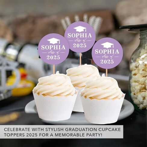 ANDAZ Press Personalized Cupcake Cupcake Toppers مع صورة مخصصة ، اسم ، يختار الكب كيك ديكور مع سنة فئة CAP ، ديكورات التخرج 2025 ، فئة 2025 ديكورات ، حملة 20 بوصة ، 2 بوصة in Saudi Arabia