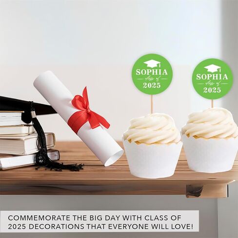 ANDAZ Press Personalized Cupcake Cupcake Toppers مع صورة مخصصة ، اسم ، يختار الكب كيك ديكور مع سنة فئة CAP ، ديكورات التخرج 2025 ، فئة 2025 ديكورات ، حملة 20 بوصة ، 2 بوصة in Saudi Arabia