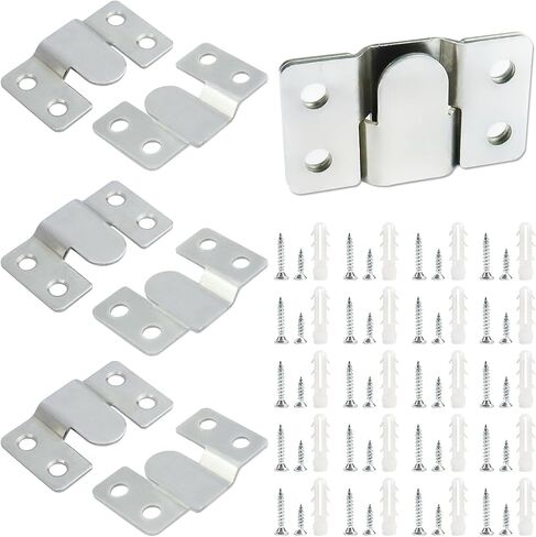 4 Pairs Stainless Steel Flush Mount Bracket Interlocking Headboard Hardware for Picture Hangers,Interlocking Heavy Duty Photo Frame Hook,Interlock Bracket Furniture Connector (Silver) in Saudi Arabia