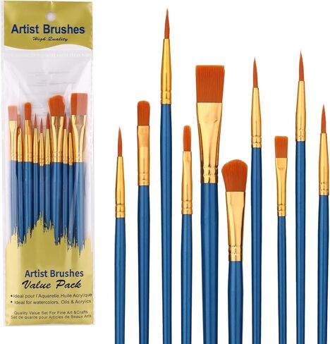 10 PCS Purple Purte Brushes مجموعة - فرش فنان شعر من النايلون للزيت واللوحة المائية والأكريليك - مثالية للقماش والروك والأظافر - هدية رائعة للفنانين in Kuwait