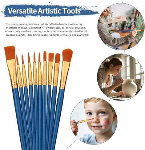 10 PCS Purple Purte Brushes مجموعة - فرش فنان شعر من النايلون للزيت واللوحة المائية والأكريليك - مثالية للقماش والروك والأظافر - هدية رائعة للفنانين in Kuwait