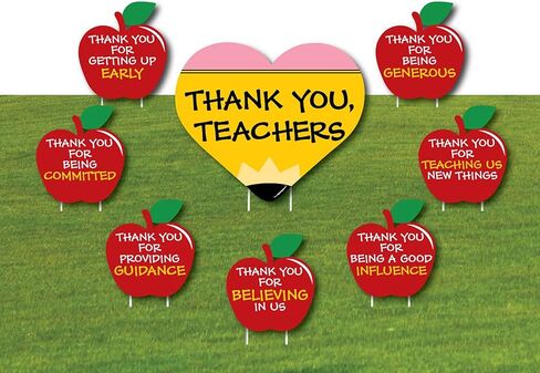 Big Dot of Happiness Teacher Appreciation Yard Sign Kit - Outdoor Lawn Decorations with Large Thank You Teachers Sign and 7 Apple-Shaped Signs, Durable Weather-Resistant Plastic with Stakes in Saudi Arabia