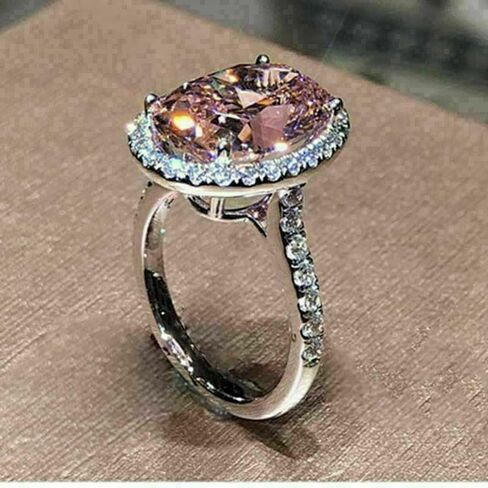 Rkkojjo 925 Sterling Silver Shiny Full Diamond Gemstone Ring Ring 18K Pink Cubic Zirconia Promise Cocktail Rings Enternity Engagement Band Band For Women 8 in Kuwait