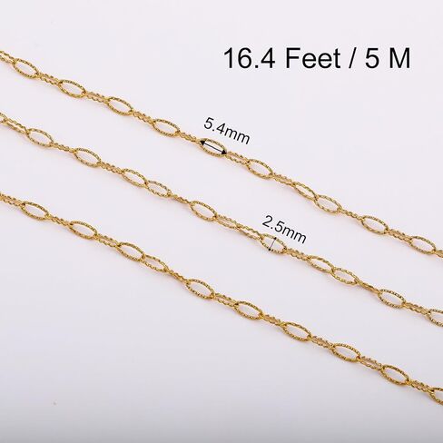 SMYHTGLIF 16.4 Feet Gold Stainless Steel Jewelry Making Chains Oval Embossed Chain Bulk DIY Paperclip Chain with Lobster Clasps and Jump Rings for Jewelry Making in Saudi Arabia