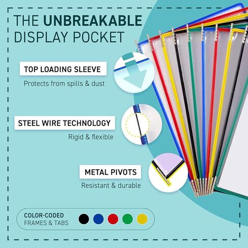 Tarifold DJOIS Pivoting Pockets for Wall or Desk Systems - Durable Anti-Glare Material - Letter-Size - 10 Pockets - 20 Sheet Capacity - Wire-Reinforced - Made in France - Assorted Colors in Saudi Arabia