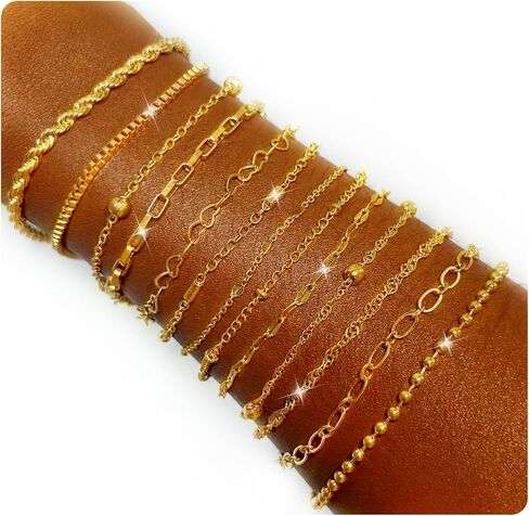 13 حزمة مساور سلسلة مطلية بالفضة ، سلاسل رابط فضية مع مشابك جراد البحر لصنع المجوهرات DIY ، الأساور ذات الطبقات القابلة للتكديس مجموعة هدية مجوهرات كل يوم لذيذ للنساء in Kuwait