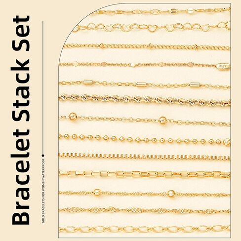 13 حزمة مساور سلسلة مطلية بالفضة ، سلاسل رابط فضية مع مشابك جراد البحر لصنع المجوهرات DIY ، الأساور ذات الطبقات القابلة للتكديس مجموعة هدية مجوهرات كل يوم لذيذ للنساء in Kuwait