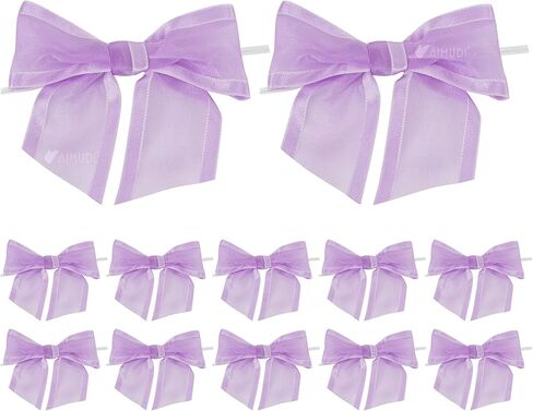 AIMUDI Purple Bows for Crafts 4" Lavender Bows with Twist Ties Premade Lilac Bows Pre Tied Organza Bows for Treat Bags, Easter's Day, Cake Pop,Gift Wrapping,Baby Shower,Wedding Favor -12 Counts in Kuwait