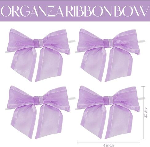 AIMUDI Purple Bows for Crafts 4" Lavender Bows with Twist Ties Premade Lilac Bows Pre Tied Organza Bows for Treat Bags, Easter's Day, Cake Pop,Gift Wrapping,Baby Shower,Wedding Favor -12 Counts in Kuwait