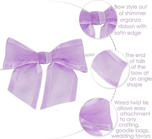 AIMUDI Purple Bows for Crafts 4" Lavender Bows with Twist Ties Premade Lilac Bows Pre Tied Organza Bows for Treat Bags, Easter's Day, Cake Pop,Gift Wrapping,Baby Shower,Wedding Favor -12 Counts in Kuwait