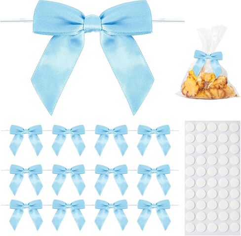 50 Pack Blue Twist Tie Bows, 3.5" Satin Ribbon Mini Blue Bows for Tying Up Packages Gifts Wrapping,Crafts Package,Bakery Candy Bags,Party Favors, Wedding, Baby Shower Decorations in Saudi Arabia