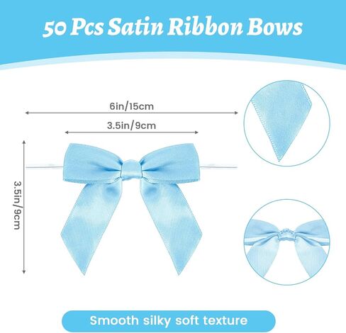 50 Pack Blue Twist Tie Bows, 3.5" Satin Ribbon Mini Blue Bows for Tying Up Packages Gifts Wrapping,Crafts Package,Bakery Candy Bags,Party Favors, Wedding, Baby Shower Decorations in Saudi Arabia