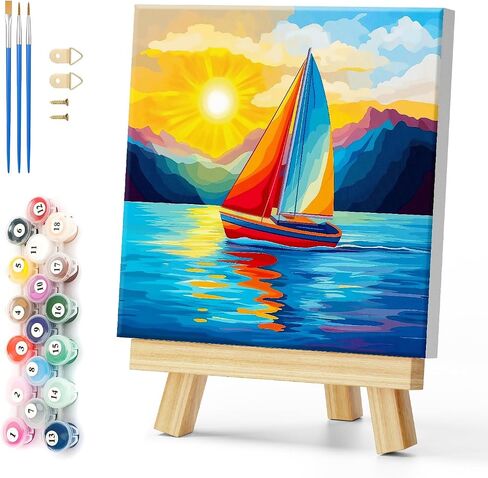 Natuyalo Colorful Sailboat Paint by Numbers Kits for Adults Beginners Framed - Sunset Landscape Paint by Number for Adults with Frame, Easy Canvas Painting for Wall Decoration 12x12 Inch in Saudi Arabia