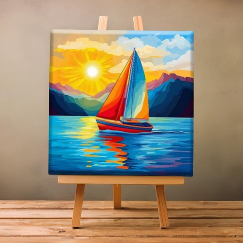 Natuyalo Colorful Sailboat Paint by Numbers Kits for Adults Beginners Framed - Sunset Landscape Paint by Number for Adults with Frame, Easy Canvas Painting for Wall Decoration 12x12 Inch in Saudi Arabia