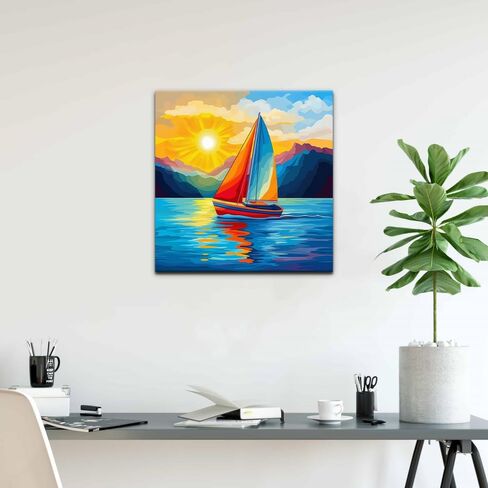 Natuyalo Colorful Sailboat Paint by Numbers Kits for Adults Beginners Framed - Sunset Landscape Paint by Number for Adults with Frame, Easy Canvas Painting for Wall Decoration 12x12 Inch in Saudi Arabia