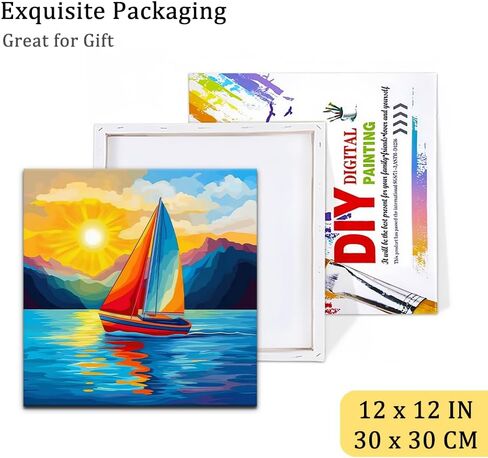Natuyalo Colorful Sailboat Paint by Numbers Kits for Adults Beginners Framed - Sunset Landscape Paint by Number for Adults with Frame, Easy Canvas Painting for Wall Decoration 12x12 Inch in Saudi Arabia