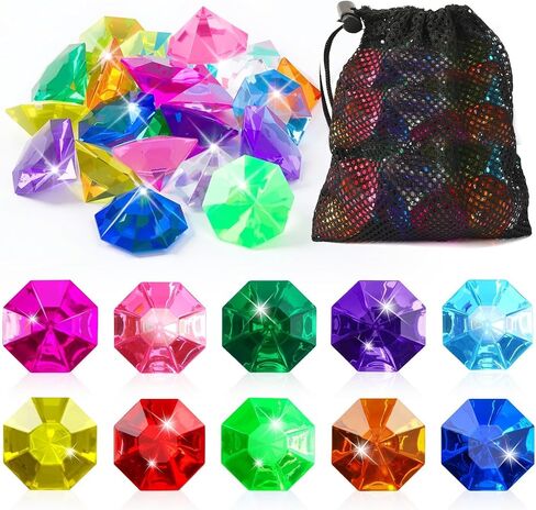 Marforever 36 PCS Gems Gems Pool Toy Colorful Colorful Diamond Gems Gems Gems Pirate Treasure Gemstonsing Thicking Swime Toys لألعاب السباحة تحت الماء ألعاب التدريب الصيفي للحفلات الحسية الحسية in Kuwait