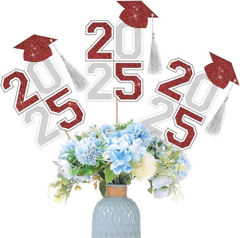 10 Pcs Graduation Table Centerpieces Sticks with Tassels, class of 2025 Grad Cap Picks Table Decoration Cupcake Toppers for Party Centerpiece Decoration Supplies(Blue and Gold) in Kuwait