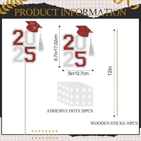 10 Pcs Graduation Table Centerpieces Sticks with Tassels, class of 2025 Grad Cap Picks Table Decoration Cupcake Toppers for Party Centerpiece Decoration Supplies(Blue and Gold) in Kuwait