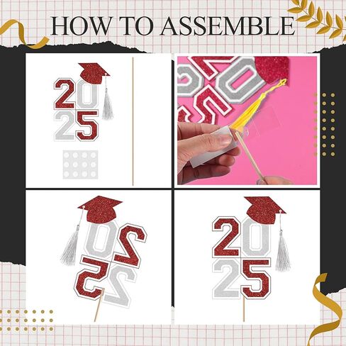 10 Pcs Graduation Table Centerpieces Sticks with Tassels, class of 2025 Grad Cap Picks Table Decoration Cupcake Toppers for Party Centerpiece Decoration Supplies(Blue and Gold) in Kuwait