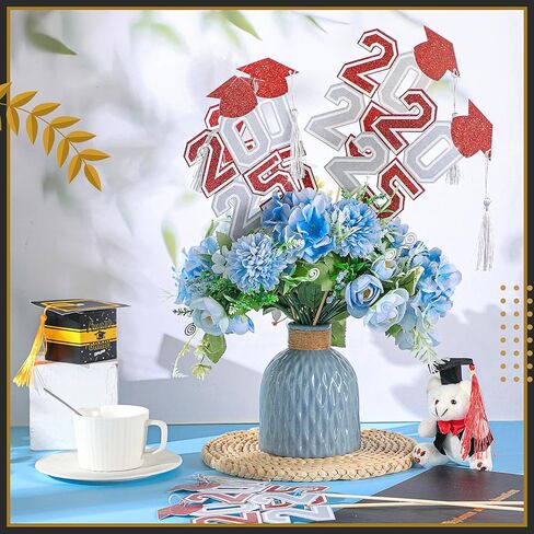10 Pcs Graduation Table Centerpieces Sticks with Tassels, class of 2025 Grad Cap Picks Table Decoration Cupcake Toppers for Party Centerpiece Decoration Supplies(Blue and Gold) in Kuwait
