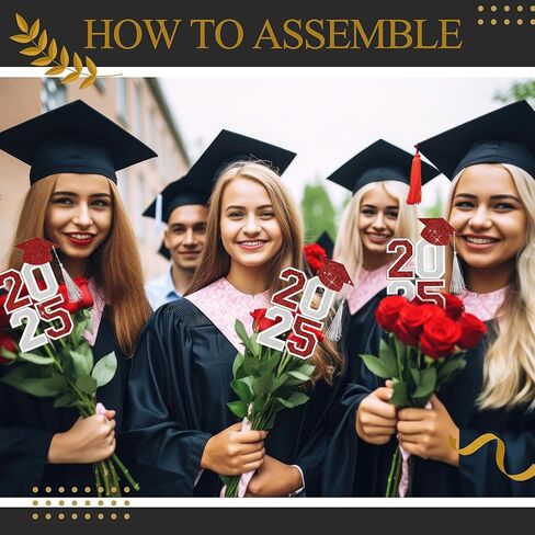 10 Pcs Graduation Table Centerpieces Sticks with Tassels, class of 2025 Grad Cap Picks Table Decoration Cupcake Toppers for Party Centerpiece Decoration Supplies(Blue and Gold) in Kuwait
