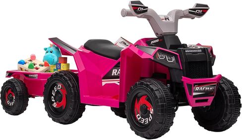 Aosom Kids ATV Quad Car with Back Trailer, 6V Electric Ride On Car with Forward Backward Function, Wear-Resistant Wheels, Ride on Toy for Toddlers Ages 18-36 Months, Green in Saudi Arabia