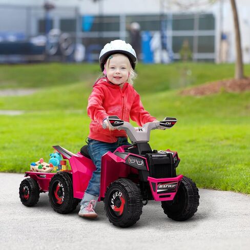Aosom Kids ATV Quad Car with Back Trailer, 6V Electric Ride On Car with Forward Backward Function, Wear-Resistant Wheels, Ride on Toy for Toddlers Ages 18-36 Months, Green in Saudi Arabia