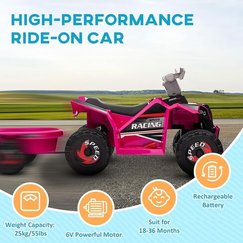 Aosom Kids ATV Quad Car with Back Trailer, 6V Electric Ride On Car with Forward Backward Function, Wear-Resistant Wheels, Ride on Toy for Toddlers Ages 18-36 Months, Green in Saudi Arabia