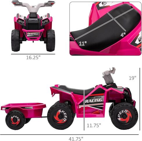 Aosom Kids ATV Quad Car with Back Trailer, 6V Electric Ride On Car with Forward Backward Function, Wear-Resistant Wheels, Ride on Toy for Toddlers Ages 18-36 Months, Green in Saudi Arabia