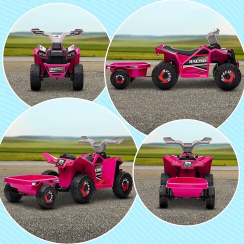 Aosom Kids ATV Quad Car with Back Trailer, 6V Electric Ride On Car with Forward Backward Function, Wear-Resistant Wheels, Ride on Toy for Toddlers Ages 18-36 Months, Green in Saudi Arabia