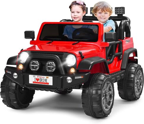 Costzon 2-Seater Ride on Truck, 12V Battery Powered Electric Vehicle Toy w/Storage, Remote Control, 3 Speed, LED Lights, MP3, Horn, Music, 2 Doors Open, Spring Suspension, Ride on Car for Kids (Red) in Saudi Arabia