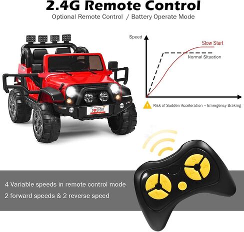 Costzon 2-Seater Ride on Truck, 12V Battery Powered Electric Vehicle Toy w/Storage, Remote Control, 3 Speed, LED Lights, MP3, Horn, Music, 2 Doors Open, Spring Suspension, Ride on Car for Kids (Red) in Saudi Arabia