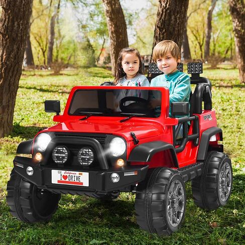Costzon 2-Seater Ride on Truck, 12V Battery Powered Electric Vehicle Toy w/Storage, Remote Control, 3 Speed, LED Lights, MP3, Horn, Music, 2 Doors Open, Spring Suspension, Ride on Car for Kids (Red) in Saudi Arabia