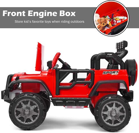 Costzon 2-Seater Ride on Truck, 12V Battery Powered Electric Vehicle Toy w/Storage, Remote Control, 3 Speed, LED Lights, MP3, Horn, Music, 2 Doors Open, Spring Suspension, Ride on Car for Kids (Red) in Saudi Arabia