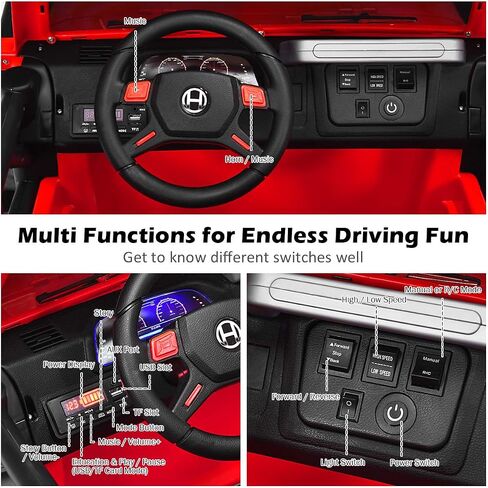 Costzon 2-Seater Ride on Truck, 12V Battery Powered Electric Vehicle Toy w/Storage, Remote Control, 3 Speed, LED Lights, MP3, Horn, Music, 2 Doors Open, Spring Suspension, Ride on Car for Kids (Red) in Saudi Arabia