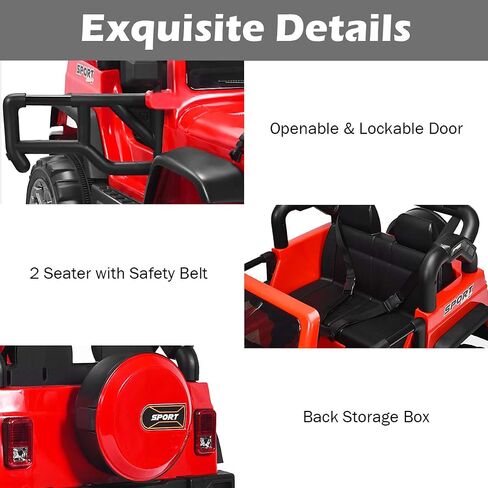 Costzon 2-Seater Ride on Truck, 12V Battery Powered Electric Vehicle Toy w/Storage, Remote Control, 3 Speed, LED Lights, MP3, Horn, Music, 2 Doors Open, Spring Suspension, Ride on Car for Kids (Red) in Saudi Arabia