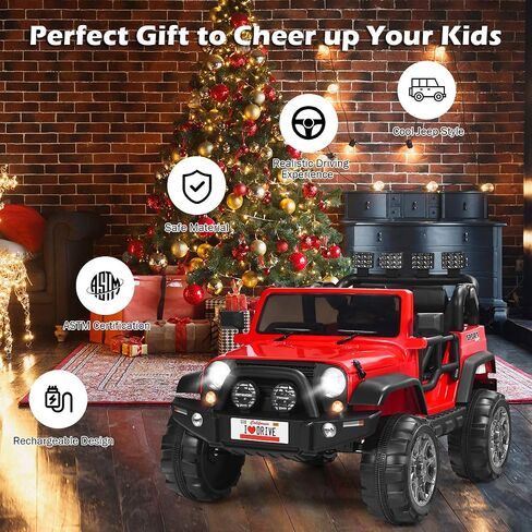 Costzon 2-Seater Ride on Truck, 12V Battery Powered Electric Vehicle Toy w/Storage, Remote Control, 3 Speed, LED Lights, MP3, Horn, Music, 2 Doors Open, Spring Suspension, Ride on Car for Kids (Red) in Saudi Arabia