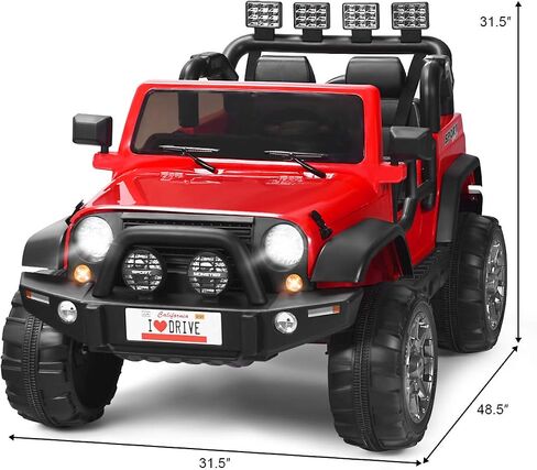 Costzon 2-Seater Ride on Truck, 12V Battery Powered Electric Vehicle Toy w/Storage, Remote Control, 3 Speed, LED Lights, MP3, Horn, Music, 2 Doors Open, Spring Suspension, Ride on Car for Kids (Red) in Saudi Arabia