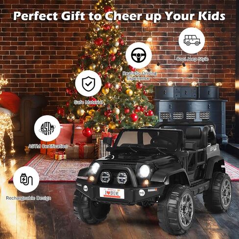 Costzon 2-Seater Ride on Truck, 12V Battery Powered Electric Vehicle Toy w/Storage, Remote Control, 3 Speed, LED Lights, MP3, Horn, Music, 2 Doors Open, Spring Suspension, Ride on Car for Kids (Red) in Saudi Arabia