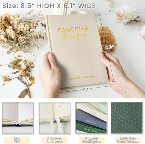Blank Recipe Book to Write in Your Own Recipes, Hardcover Recipe Journal, 140+ Empty Family Recipe Book, Waterproof Recipe Notebook, Cream in Saudi Arabia