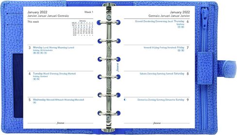 Filofax Finsbury Organizer, Pocket Size, Vista Blue - Traditional Grained Leather, Six Rings, Week-to-View Calendar Diary, Multilingual, 2025 (C029502-25) in Saudi Arabia