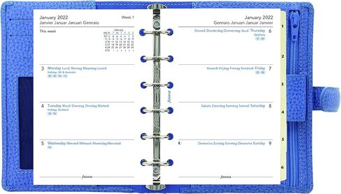Filofax Finsbury Organizer, Pocket Size, Vista Blue - Traditional Grained Leather, Six Rings, Week-to-View Calendar Diary, Multilingual, 2025 (C029502-25) in Saudi Arabia