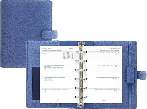 Filofax Finsbury Organizer, Pocket Size, Vista Blue - Traditional Grained Leather, Six Rings, Week-to-View Calendar Diary, Multilingual, 2025 (C029502-25) in Saudi Arabia
