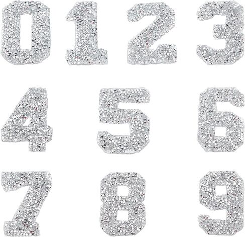Gorgecraft Glitter Rhinestone Number ملصقات 0-9 أرقام 2.7 بوصة عالية الالتصاق ملصقات ملصقات الحديد على الفنون للسيارات تزيين DIY (Silver) in Saudi Arabia