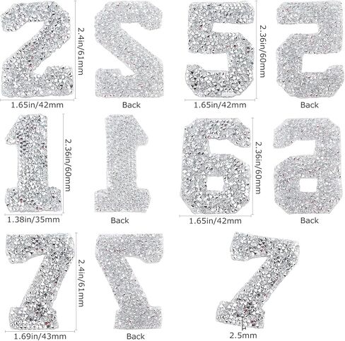 Gorgecraft Glitter Rhinestone Number ملصقات 0-9 أرقام 2.7 بوصة عالية الالتصاق ملصقات ملصقات الحديد على الفنون للسيارات تزيين DIY (Silver) in Saudi Arabia
