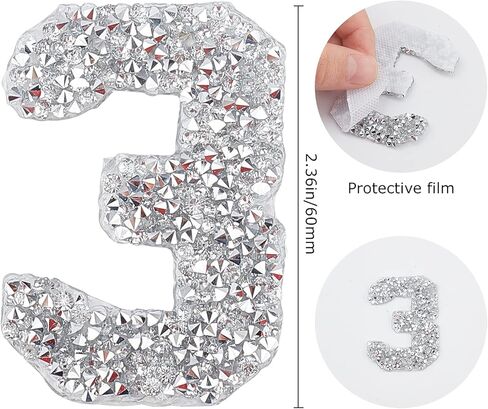 Gorgecraft Glitter Rhinestone Number ملصقات 0-9 أرقام 2.7 بوصة عالية الالتصاق ملصقات ملصقات الحديد على الفنون للسيارات تزيين DIY (Silver) in Saudi Arabia