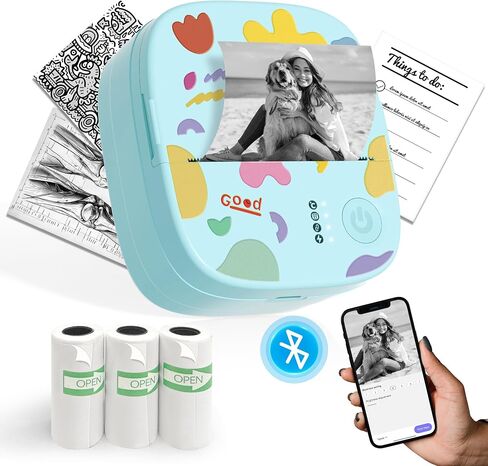 طابعة ملصقات محمولة صغيرة ، طابعة حرارية صغيرة مع 3 لفات الورق ، printpods inkless Bluetooth ، صانع ملصقات الجيب مناسب للأطفال المبدعين ، اليوميات ، الصور ، ملاحظات الدراسة -البيضاء in Kuwait