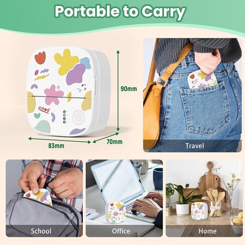 طابعة ملصقات محمولة صغيرة ، طابعة حرارية صغيرة مع 3 لفات الورق ، printpods inkless Bluetooth ، صانع ملصقات الجيب مناسب للأطفال المبدعين ، اليوميات ، الصور ، ملاحظات الدراسة -البيضاء in Kuwait